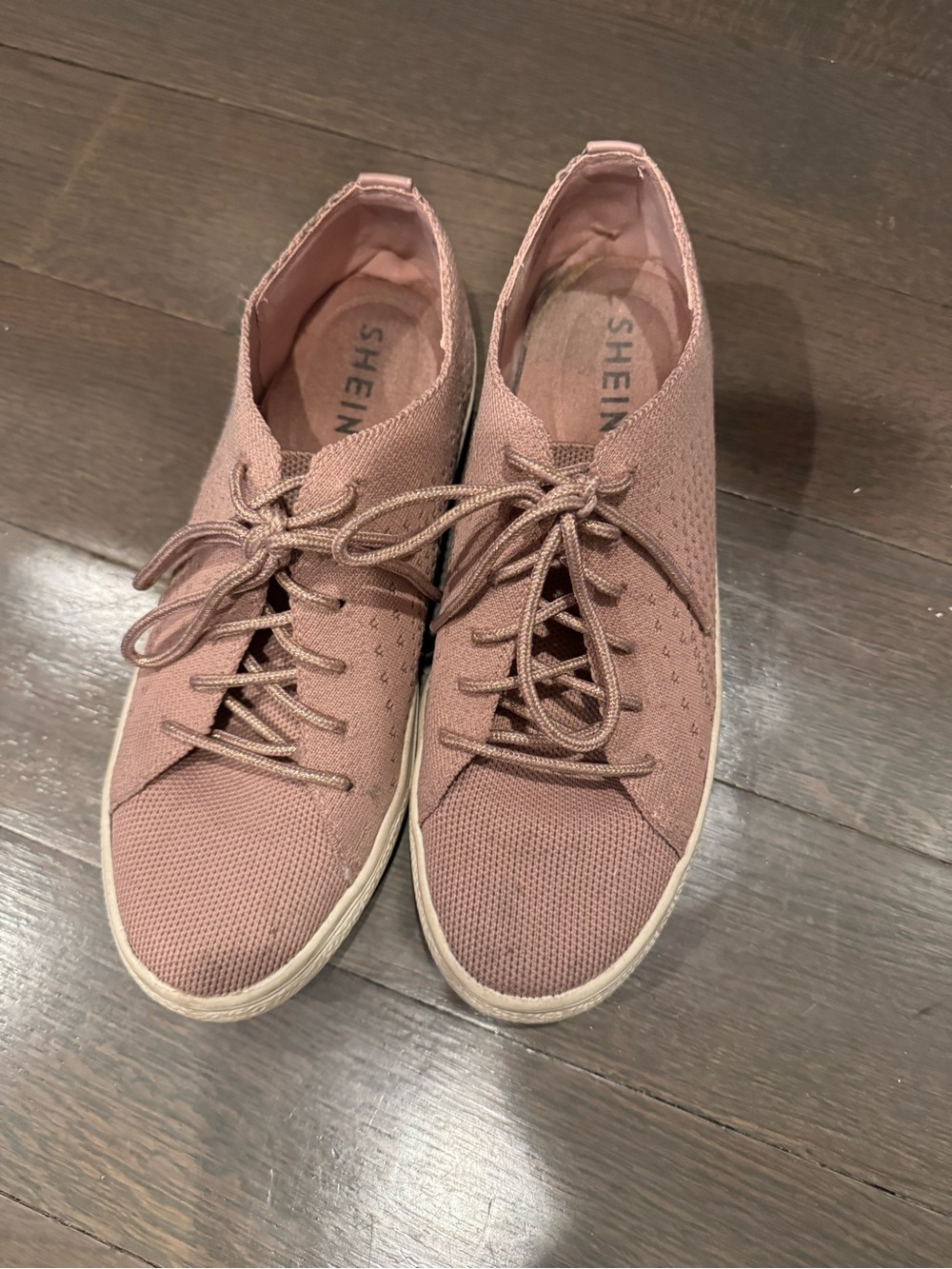 SHEIN Women's Dusty Rose Knit Lace-Up Casual Sneakers